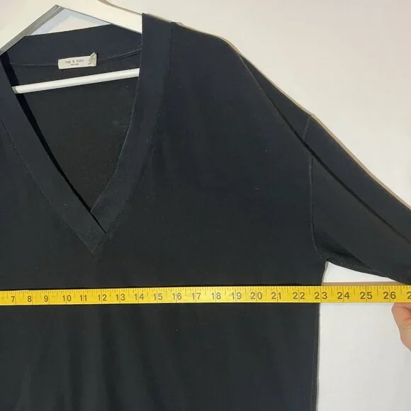 Rag & Bone V Neck Sweatshirt Size Large Women’s Black Flora Pullover Stretch - Picture 7 of 10